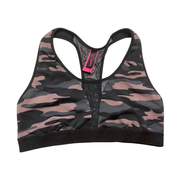 La Senza Camouflage Racerback Sports Bra Women Large Black Pink Mesh Detail - Picture 1 of 7